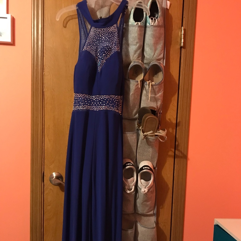 Blue long prom dress